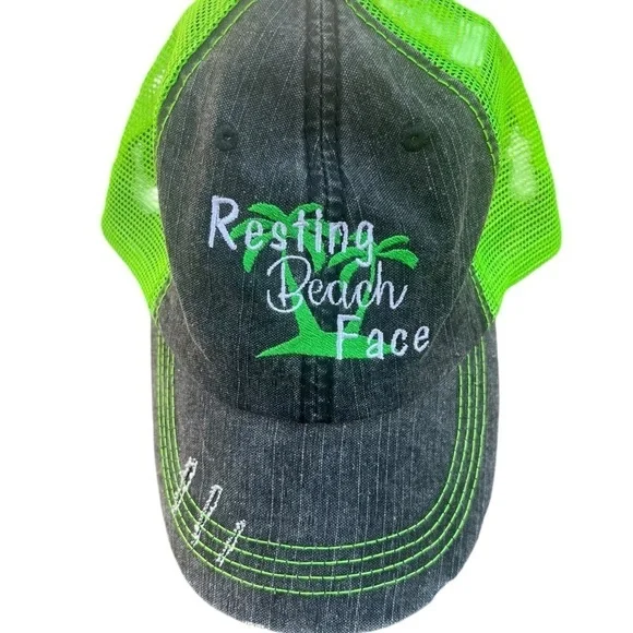 Resting Beach Face Women’s Distressed Embroidered Adjustable Baseball Cap OS - Picture 1 of 12